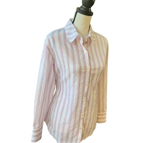 LEUNI Pink and Grey Striped Button Down Cotton-Blend Shirt | WConcept | sze M - Picture 4 of 14